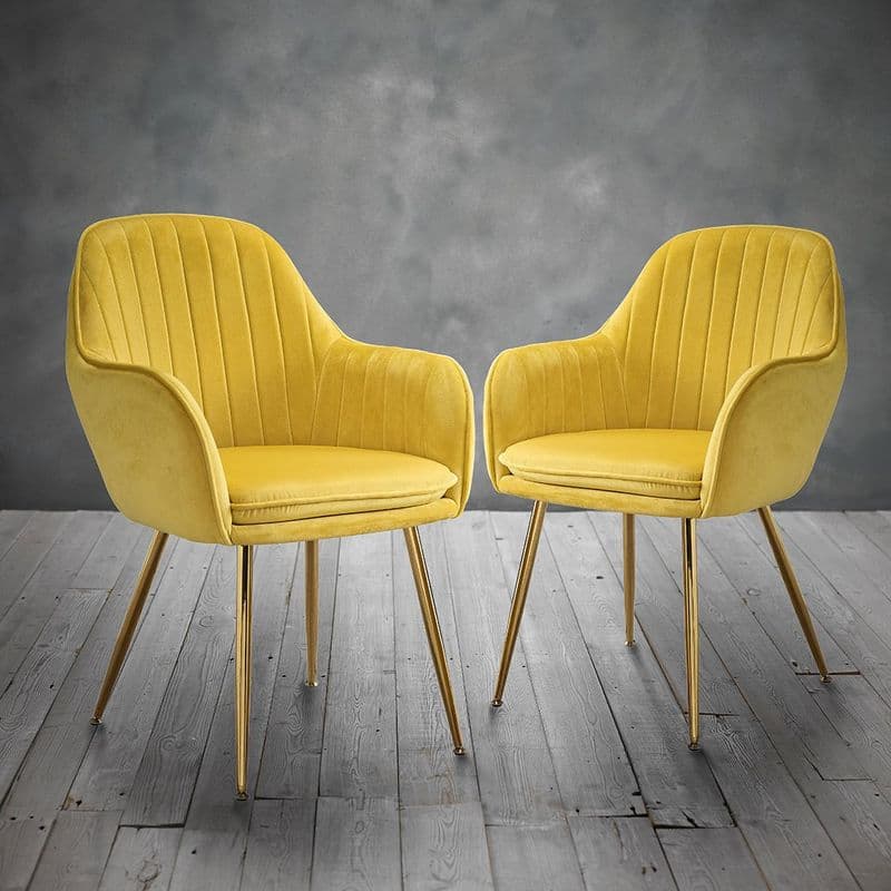 Pair of Velvet Dining Chairs in Ochre Gold