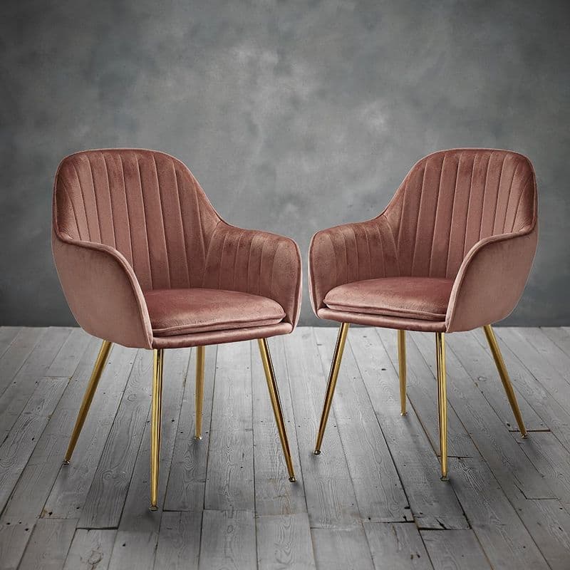 Pair of Velvet Dining Chairs in Vintage Pink