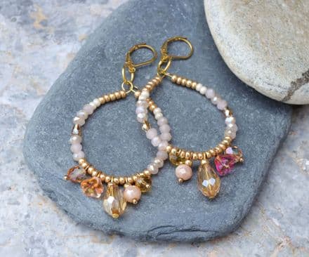 Peach and Gold Hoop Earrings