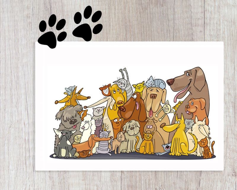 Pet Food Mat with Cats and Dogs