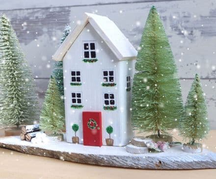 Pine Tree Cottage Wooden Christmas Ornament