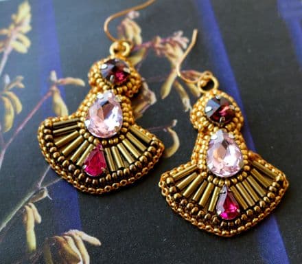 Pink and Bronze Beaded Earrings