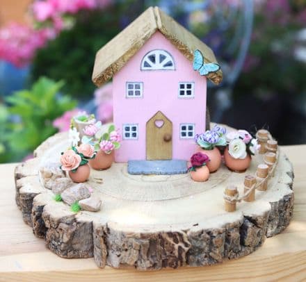 Pink Fairy Cottage Wooden Ornament
