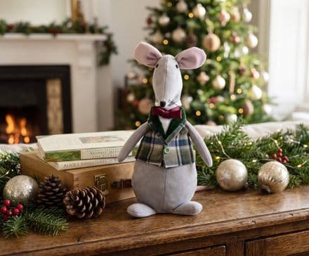 Plush Chubby Mouse with Tartan Waistcoat