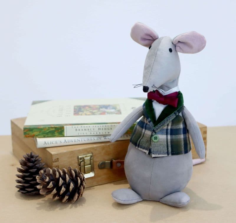 Plush Chubby Mouse with Tartan Waistcoat