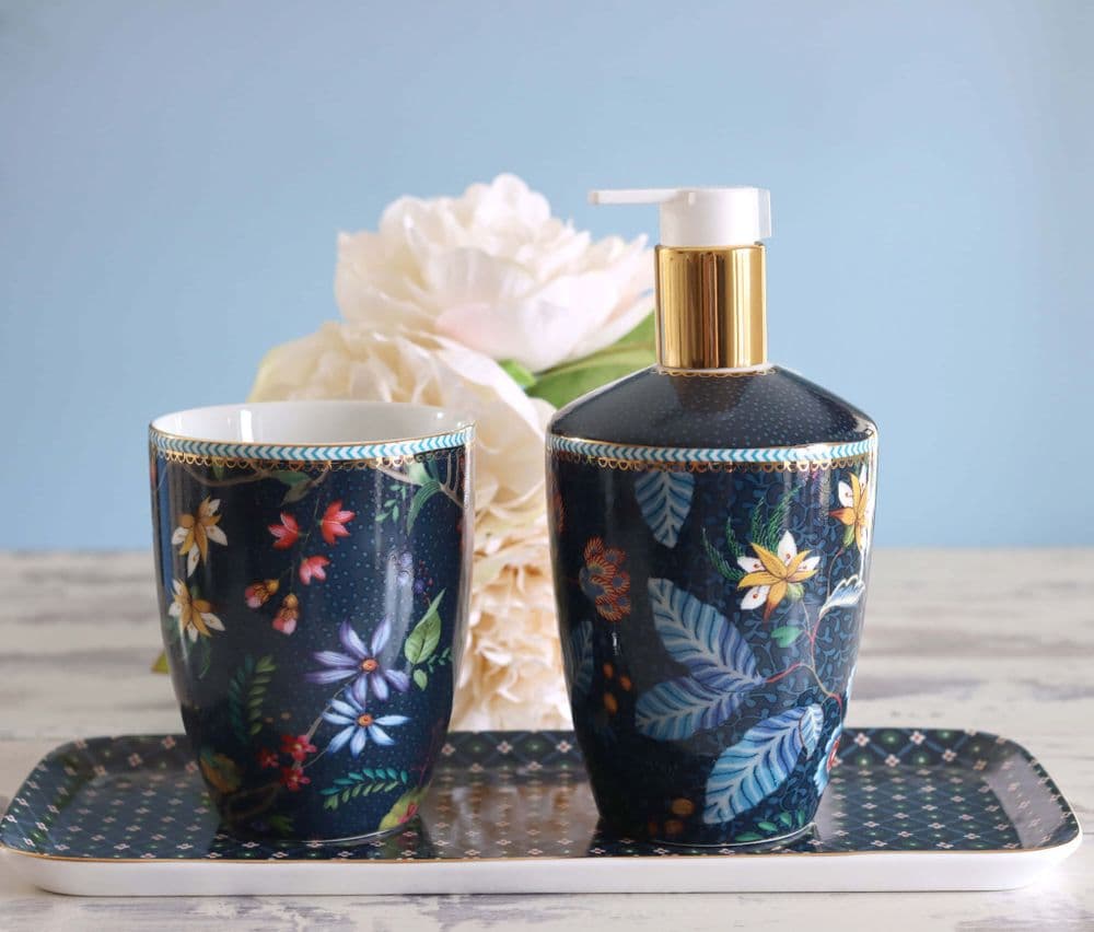 Porcelain Bathroom Set Blue Floral Design