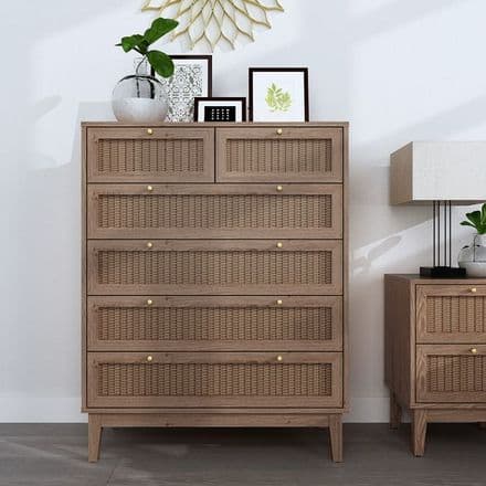 Rattan 6 Drawer Storage Chest in Oak