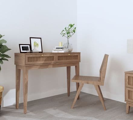 Rattan and Oak Console Table