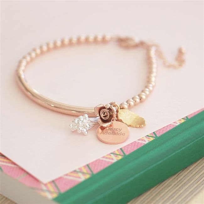 Rose Gold Engraved Charm Bracelet