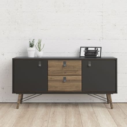 Ry Large Sideboard in Black and Walnut Finish