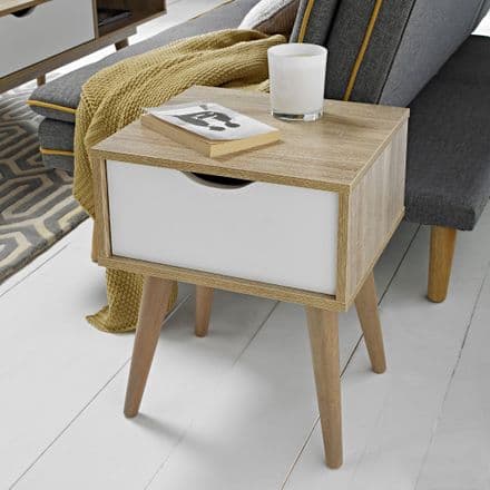 Scandi style side table in white and oak