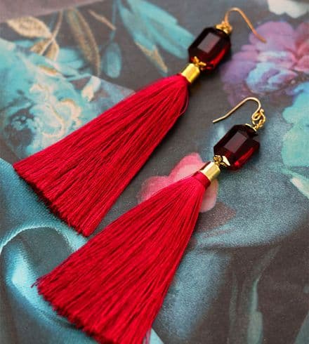 Scarlett red crystal tassel earrings