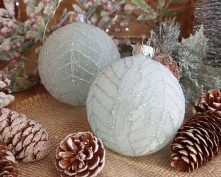 Set of 2 Pale Green Frosted Christmas Tree Bauble