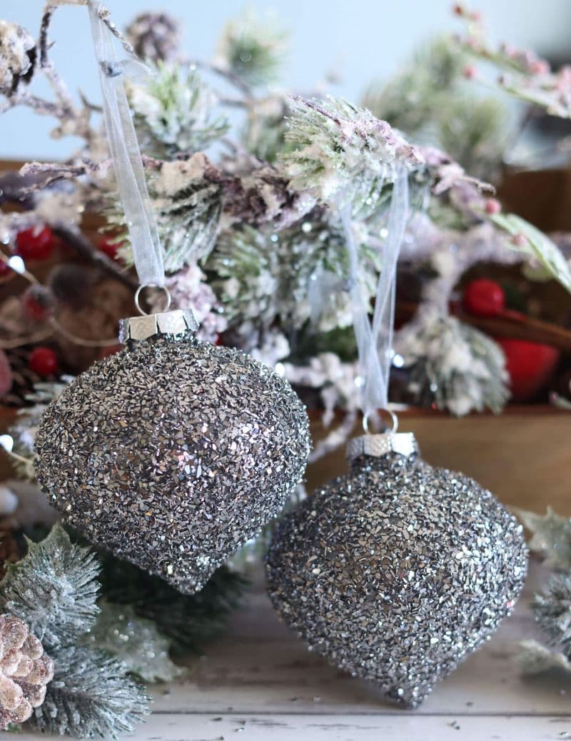Set of 2 Silver Sparkle Christmas Tree Baubles