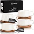 Set of 4 Coffee Cups and Saucers with Bamboo Coasters