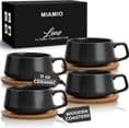 Set of 4 Coffee Cups and Saucers with Bamboo Coasters