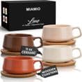 Set of 4 Coffee Cups and Saucers with Bamboo Coasters