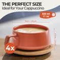 Set of 4 Coffee Cups and Saucers with Bamboo Coasters