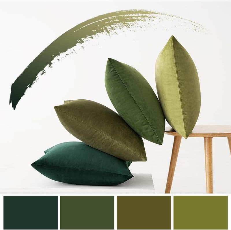 Set of 4 Velvet Cushion Covers in Shades of Green
