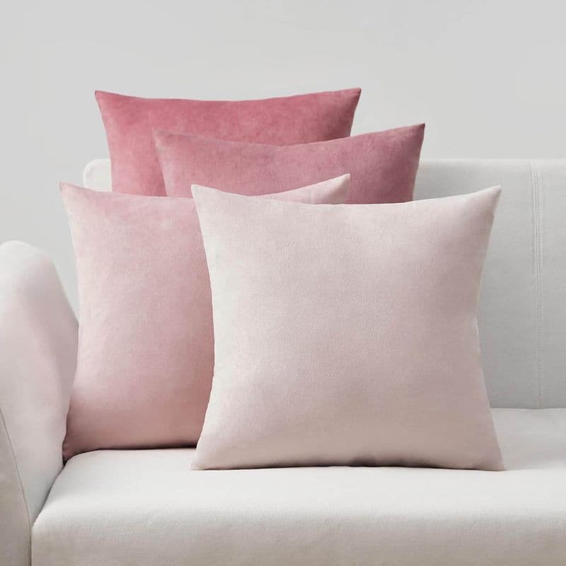 Set of 4 Velvet Cushion Covers in Shades of Pink