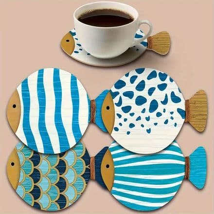 Set of 4 Wooden Fish Shaped Coasters
