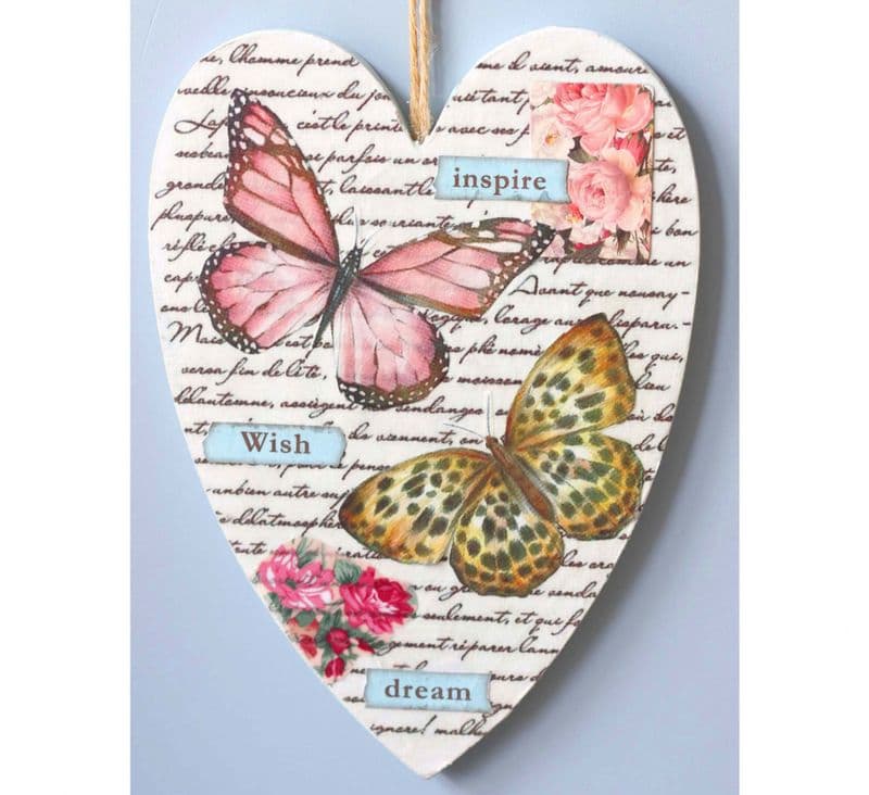 Shabby Chic Heart Decoration with Butterflies & Roses
