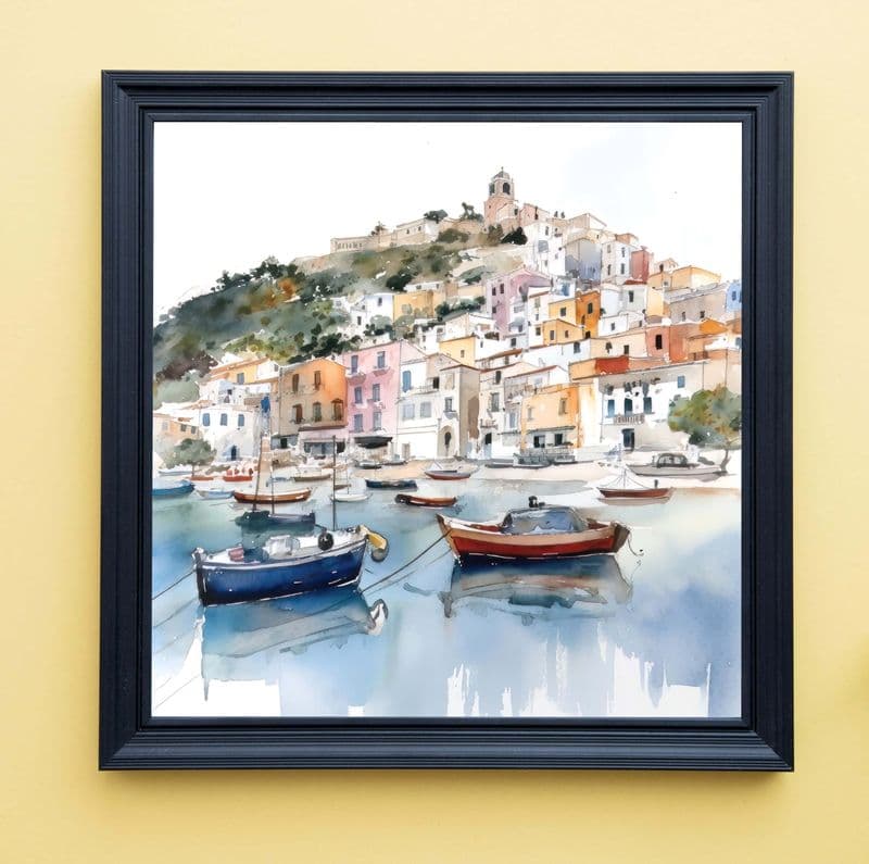 Sicilian Harbour Scene Watercolour Art print