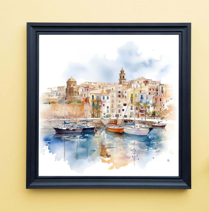 Sicilian Harbour Watercolour Art print