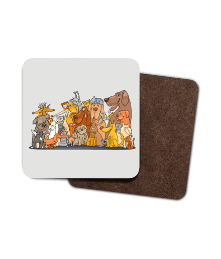 Single Hardboard Coaster Huge group of cats and dogs