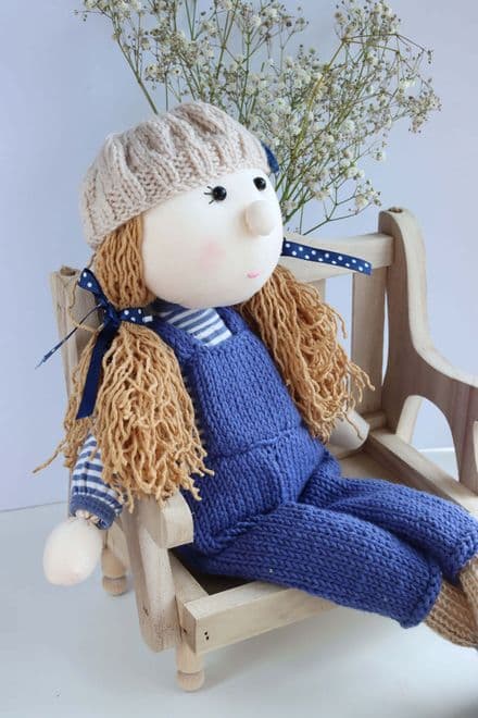 Soft Rag Doll with Blue Cotton Dungarees