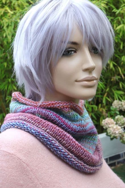 Striped Wool Cowl in Pink and Blue