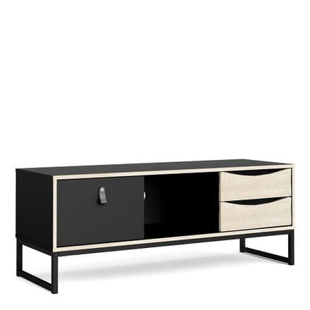 Stubbe TV Unit in Matte Black & Oak Finish