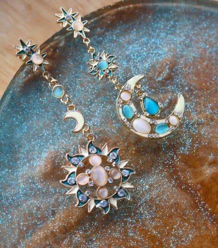 Sun & Moon Crystal Dangle Earrings