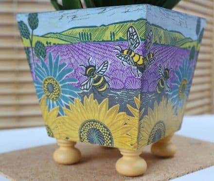 Sunflowers and Bees Wooden Planter
