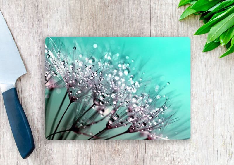 Tempered Glass Chopping Board with Dandelion Dew Drops