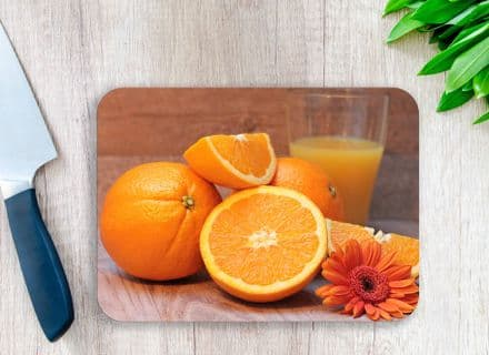 Tempered Glass Chopping Board with Fresh Oranges