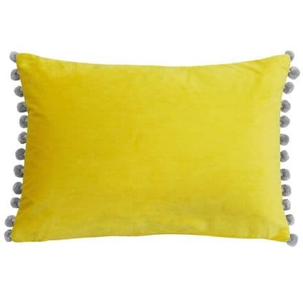 Velvet Pom Pom Cushion Cover Mimosa Yellow