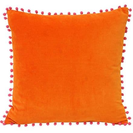 Velvet Pom Pom Cushion Cover Orange/Pink
