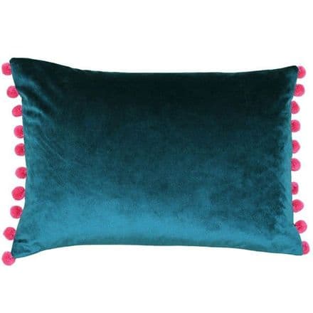 Velvet Pom Pom Cushion Cover Teal Blue