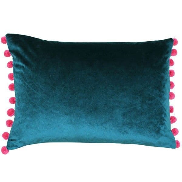 Velvet Pom Pom Cushion Cover Teal Blue