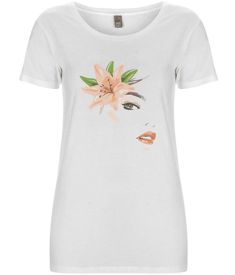 White T Shirt with Girls Face & Peach Lilies