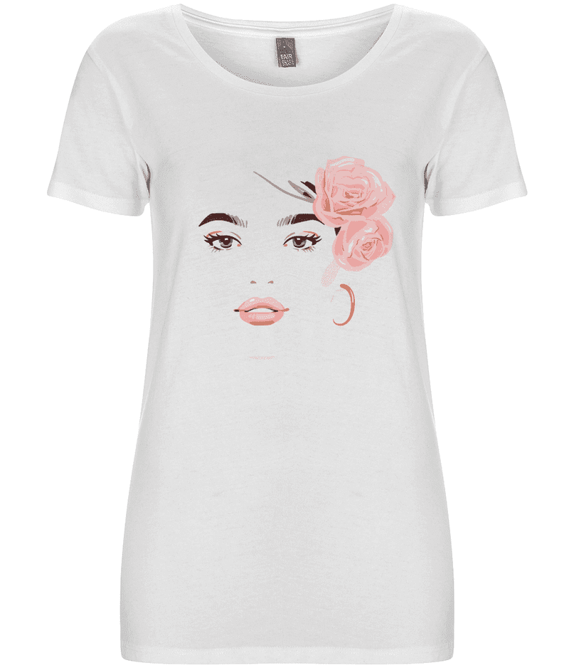 White T Shirt with Girls Face & Peachy Pink Roses
