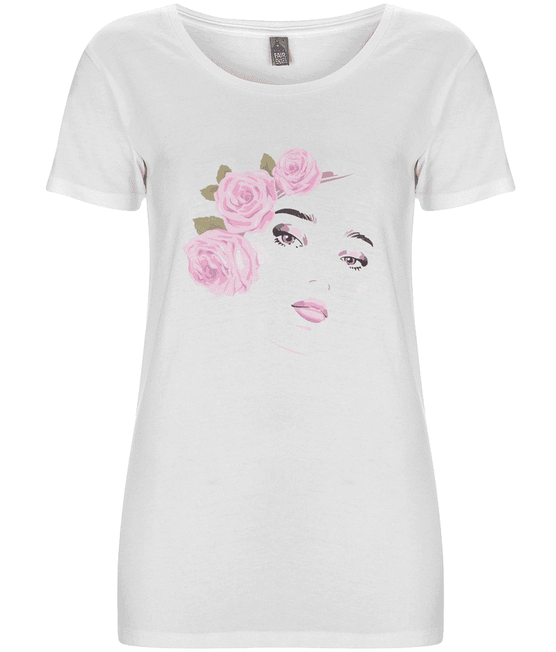 White T Shirt with Girls Face & Pink Roses