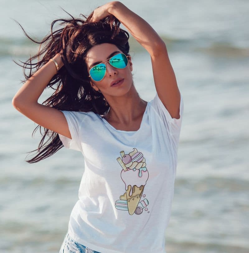 White T Shirt with Ice Cream Cone Design