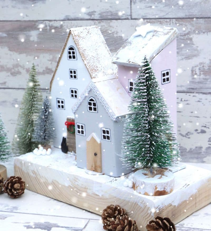 Winter Wooden Cottages Snow Scene