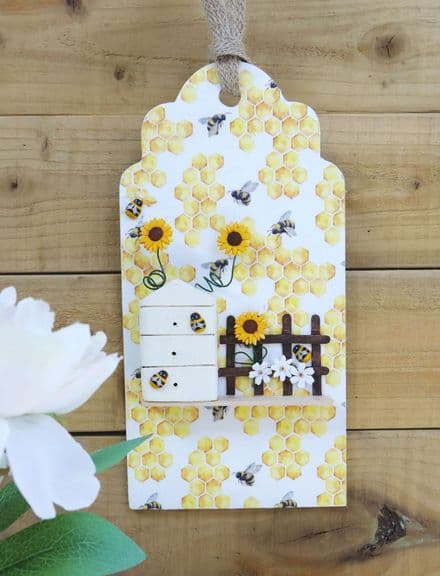 Wooden Wall Plaque with Bees and Beehive