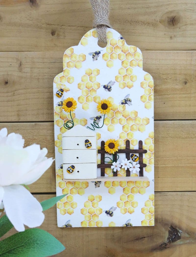Wooden Wall Plaque with Bees and Beehive