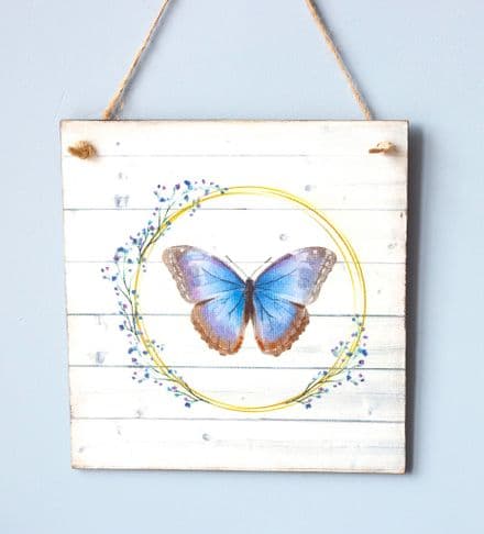 Wooden Wall Plaque with Purple Butterfly