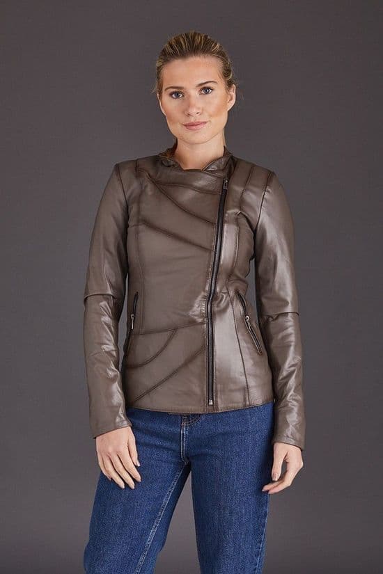Dark Grey Leather Jacket Womens