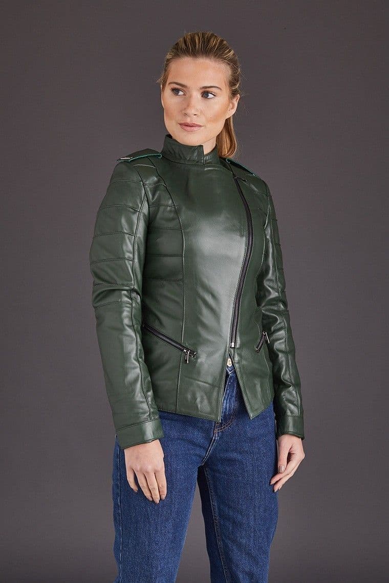 Green Leather Jackets Ladies Eva